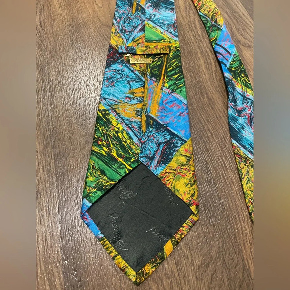 Brioni Necktie Vintage Multicolor Floral Abstract Silk Italy Gold Chain - Picture 6 of 12